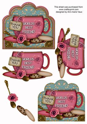 Worlds Best Friend Thank You Pink Cup 3D Decoupage Sheet