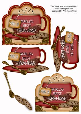 No 1 Worlds Best Grandad Deep Red Cup 3D Decoupage Sheet