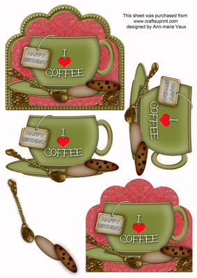 I Love Coffee Birthday Olive Cup 3D Decoupage Sheet