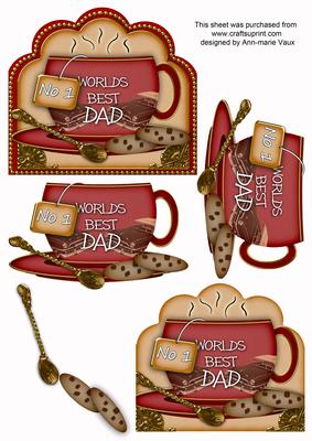 No 1 Worlds Best Dad Deep Red Cup 3D Decoupage Sheet