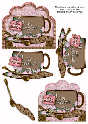 Pink Hot Chocolate Birthday Cup 3D Decoupage Sheet