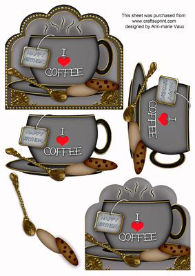 I Love Coffee Birthday Grey Cup 3D Decoupage Sheet
