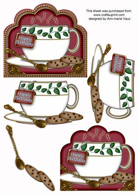 Happy Birthday Plum Ivy Cup 3D Decoupage Sheet