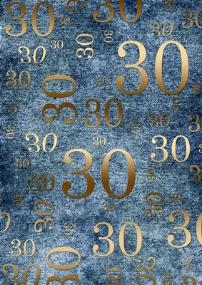 Deep Blue and Gold 30th Birthday A4 Backing Paper