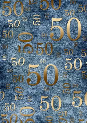 Deep Blue and Gold 50th Birthday A4 Backing Paper