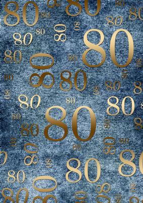 Deep Blue and Gold 80th Birthday A4 Backing Paper