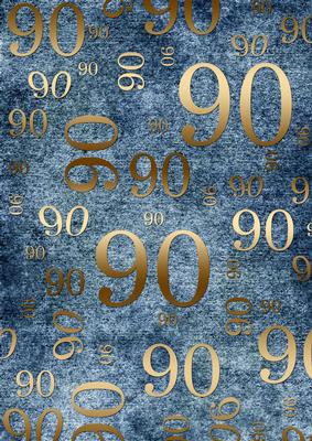 Deep Blue and Gold 90th Birthday A4 Backing Paper