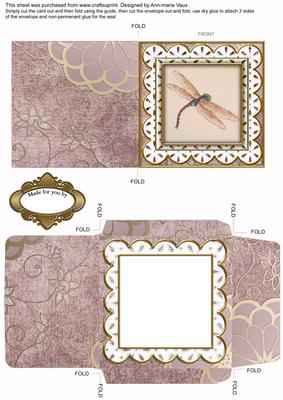 Plum Dragonfly 2 Plain Anglaise Midi Card and Envelope