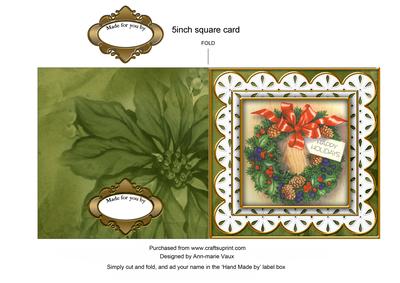 Christmas Wreath Anglaise 5inch Cut and Fold Card