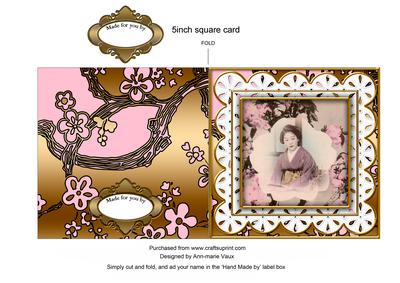 Oriental Blossom Girl Anglaise 5inch Cut and Fold Card