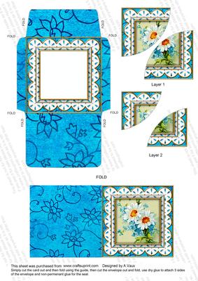 Blue Daisies Anglaise 3in Card Envelope Duo Stacker Aio