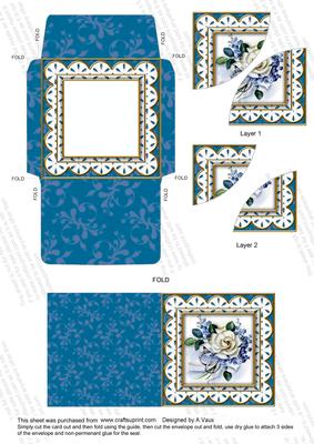 Blue Wedding Rose Anglaise 3in Card Envelope Duo Stacker Aio