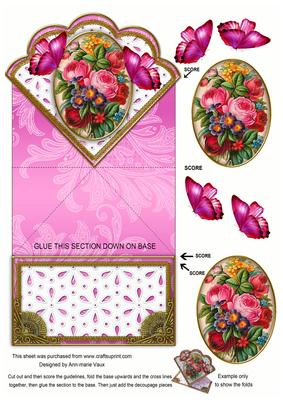 Pink Bouquet Butterfly Scallop Spring Decoupage Card