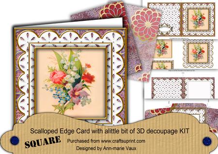 Mixed Bouquet Anglaise Scallop Square 3D Card Kit
