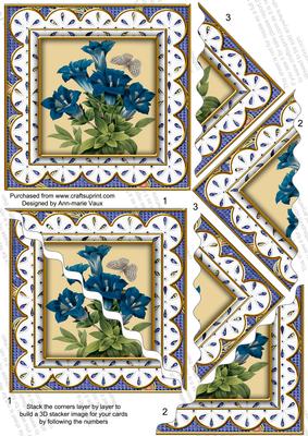 Blue Floral Anglaise 5in Wavy Triangle Corner Stacker