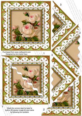 Cream Roses Anglaise 5in Wavy Triangle Corner Stacker