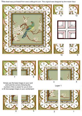 Oriental Green Bird Anglaise 5in Quad Corner Stacker