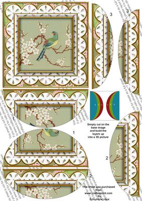 Oriental Green Bird Lace 5in Side by Side Rounded Stacker