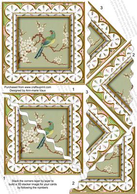 Oriental Green Bird Lace 5in Wavy Triangle Corner Stacker