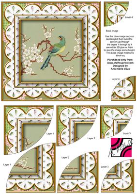 Oriental Green Bird Anglaise 6in Duo Corner Stacker