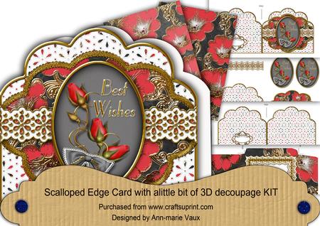 Black Red Roses Best Wishes Lace Scallop 3D Decoupage Kit