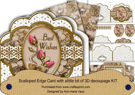 Natural Pink Rose Best Wishes Lace Scallop 3D Decoupage Kit