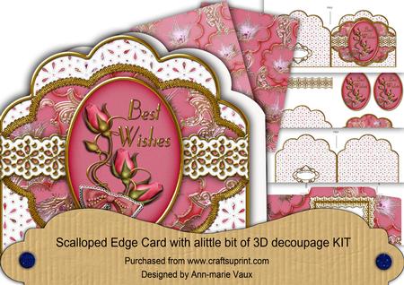 Pink Rose Best Wishes Lace Scallop 3D Decoupage Kit