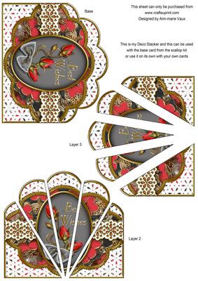 Black and Red Rose Best Wishes Anglaise Scallop Deco Stacker