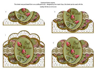 Green and Pink Rose Best Wishes Scallop Bottom Stacker