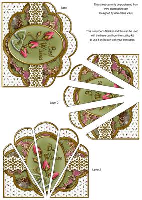 Green and Pink Rose Best Wishes Scallop Deco Stacker
