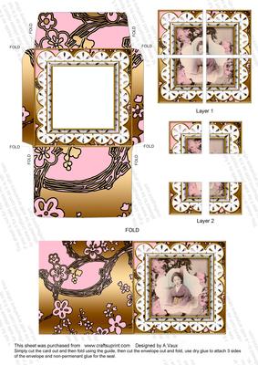 Oriental Blossom Girl Mini Card Envelope Quad Corner Aio