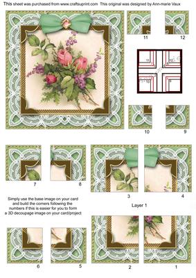 Lace Green Rose Bouquet 5in All 4 Corner Stacker