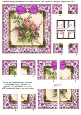 Lace Purple Rose Bouquet 5in All 4 Corner Stacker