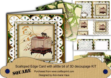 Oriental Bird Cage Anglaise Scallop Square 3D Card Kit