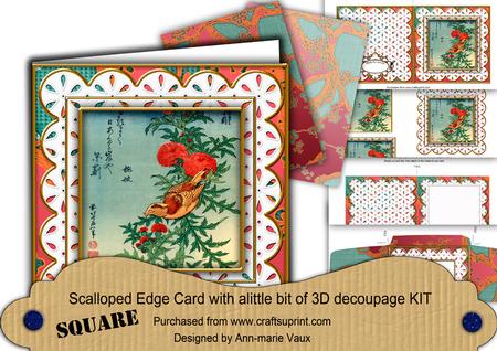 Oriental Bright Bird Anglaise Scallop Square 3D Card Kit