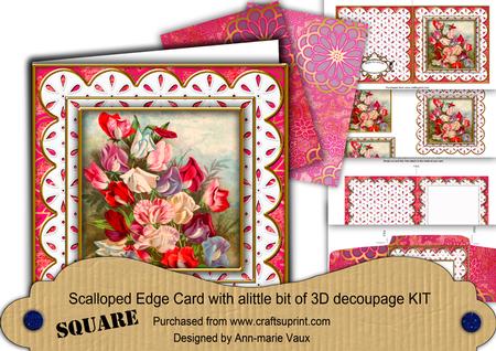 Sweet Peas Anglaise Scallop Square 3D Card Kit