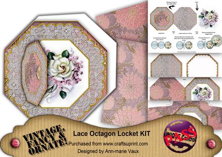 Pink Wedding Rose Octagon Lace 3D Locket Card Kit