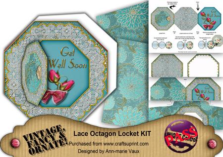 Peacock Rose Get Well Soon Octagon Lace 3D Locket Card Kit