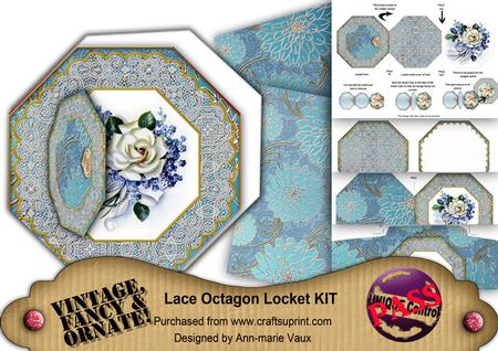 Wedding Rose Blue Octagon Lace 3D Locket Card Kit