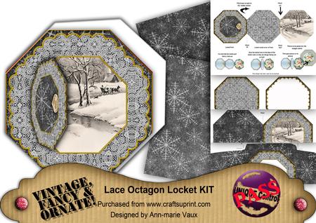 Snow Ride Octagon Lace 3D Locket Card Kit