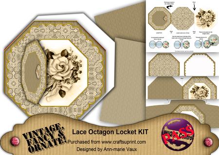 Vintage Cream Roses Octagon Lace 3D Locket Card Kit
