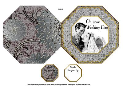Wedding Couple 1 Octagon Lace Picture Fold Card