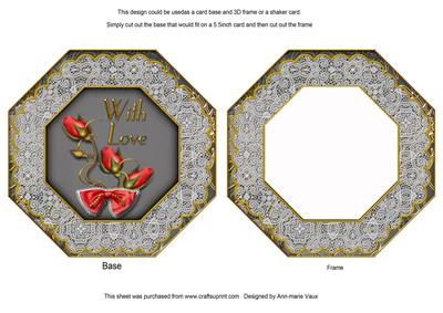 Black Red Rose with Love Octagon Card Base and Shaker Frame