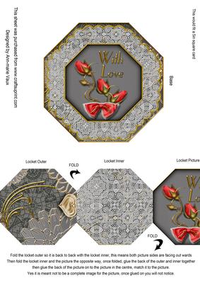Black Red Rose with Love Octagon Locket Card Front