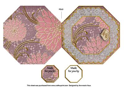 Pink Wedding Rose Octagon Lace Locket Fold Card
