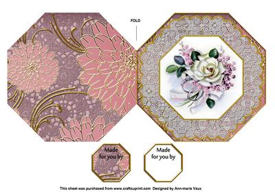 Pink Wedding Rose Octagon Lace Picture Fold Card