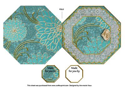 Peacock Pink Rose Octagon Lace Locket Fold Card