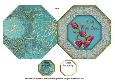 Peacock Rose Get Well Soon Octagon Lace Picture Fold Card