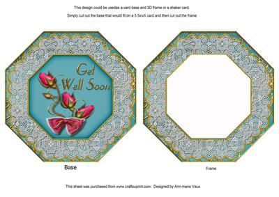 Peacock Rose Get Well Soon Octagon Card Base Shaker Frame