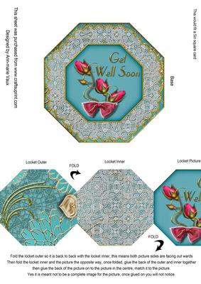 Peacock Pink Rose Get Well Soon Octagon Locket Card Front